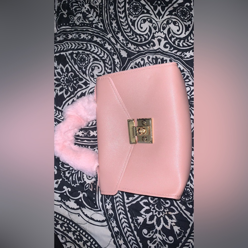 Elegant Pink Mini Bag with Faux Fur Handle